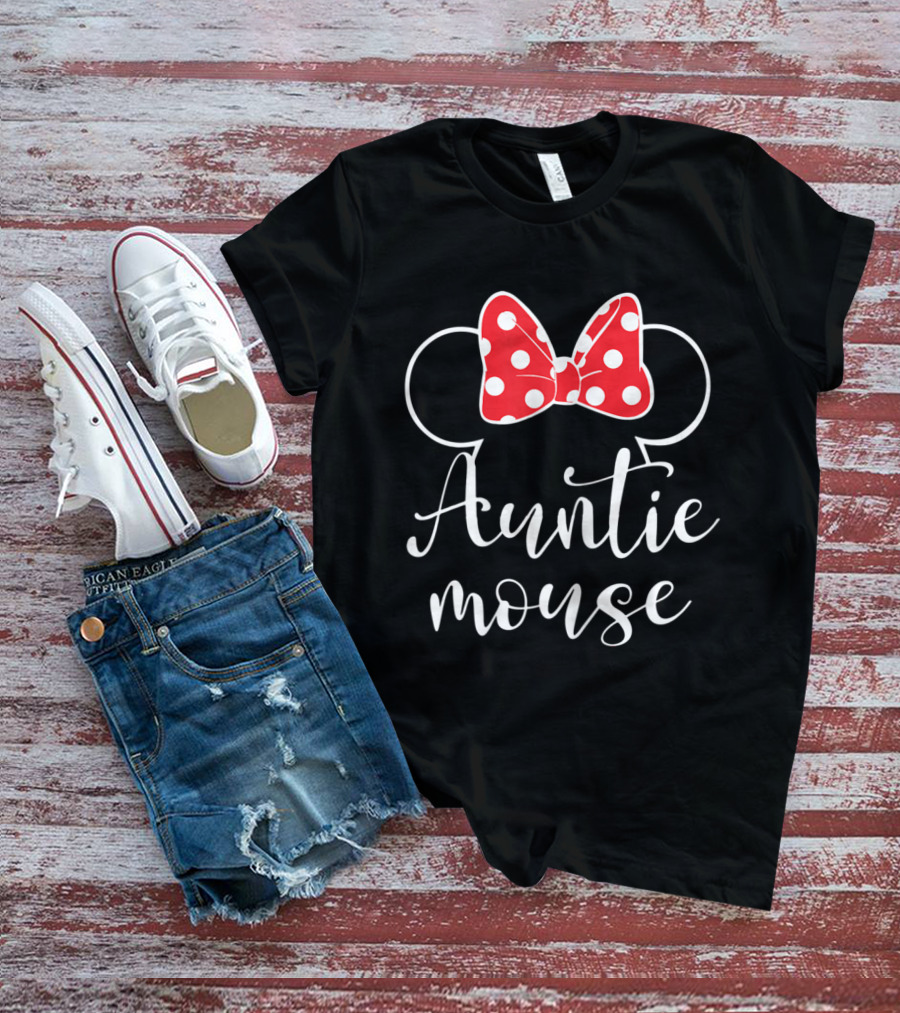 Auntie Mouse Tee Funny Aunt Birthday Party Bow Ears T-Shirt