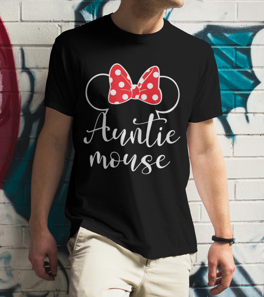 Auntie Mouse Tee Funny Aunt Birthday Party Bow Ears T-Shirt