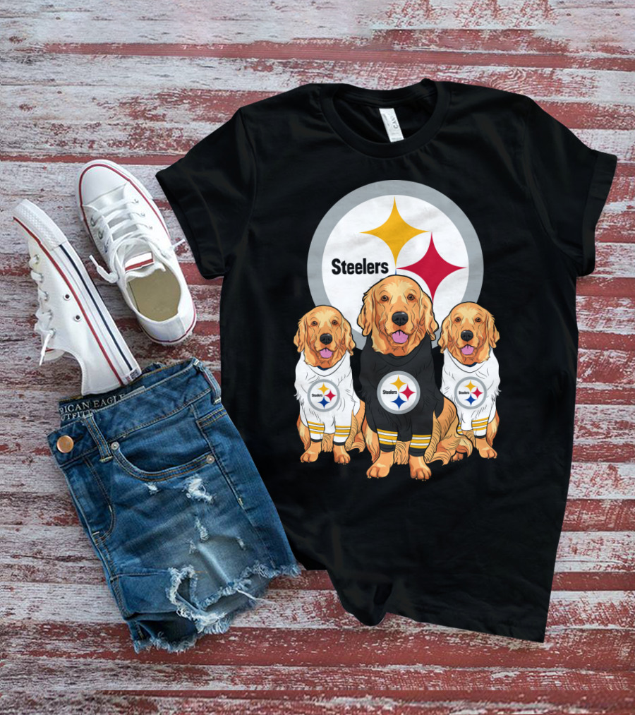 Steelers With Golden Retrievers Dogs In Team Jerseys T-Shirt