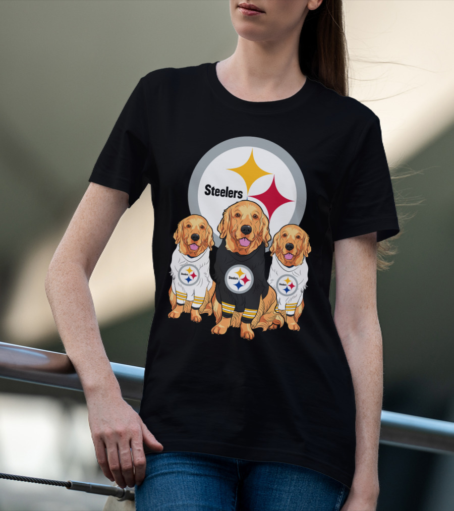 Steelers With Golden Retrievers Dogs In Team Jerseys T-Shirt
