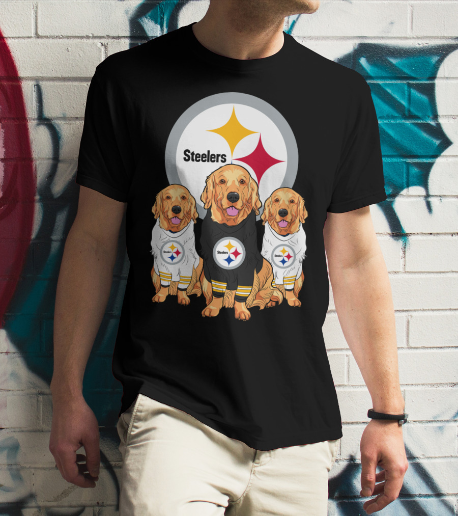 Steelers With Golden Retrievers Dogs In Team Jerseys T-Shirt