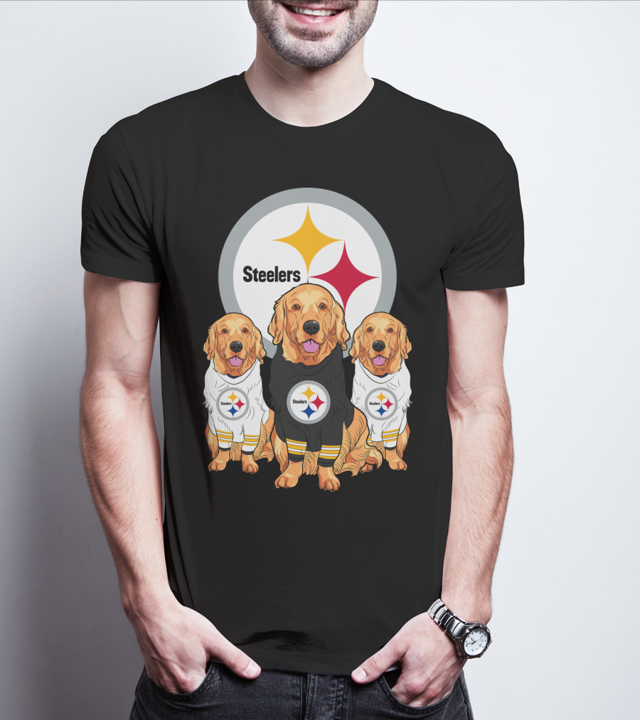 Steelers With Golden Retrievers Dogs In Team Jerseys T-Shirt