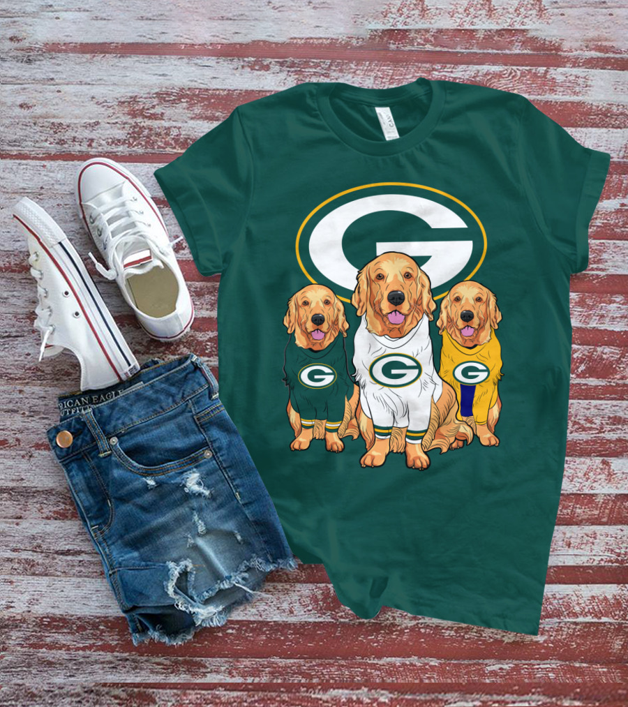 Green Bay Packers Golden Retriever Dog Trio T-Shirt