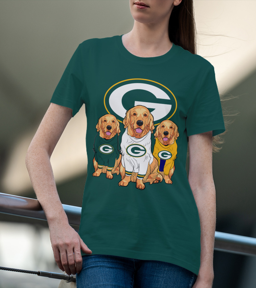 Green Bay Packers Golden Retriever Dog Trio T-Shirt