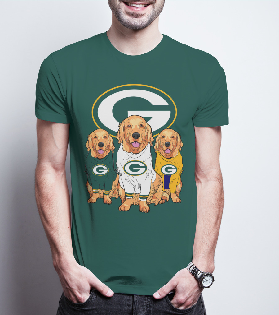 Green Bay Packers Golden Retriever Dog Trio T-Shirt