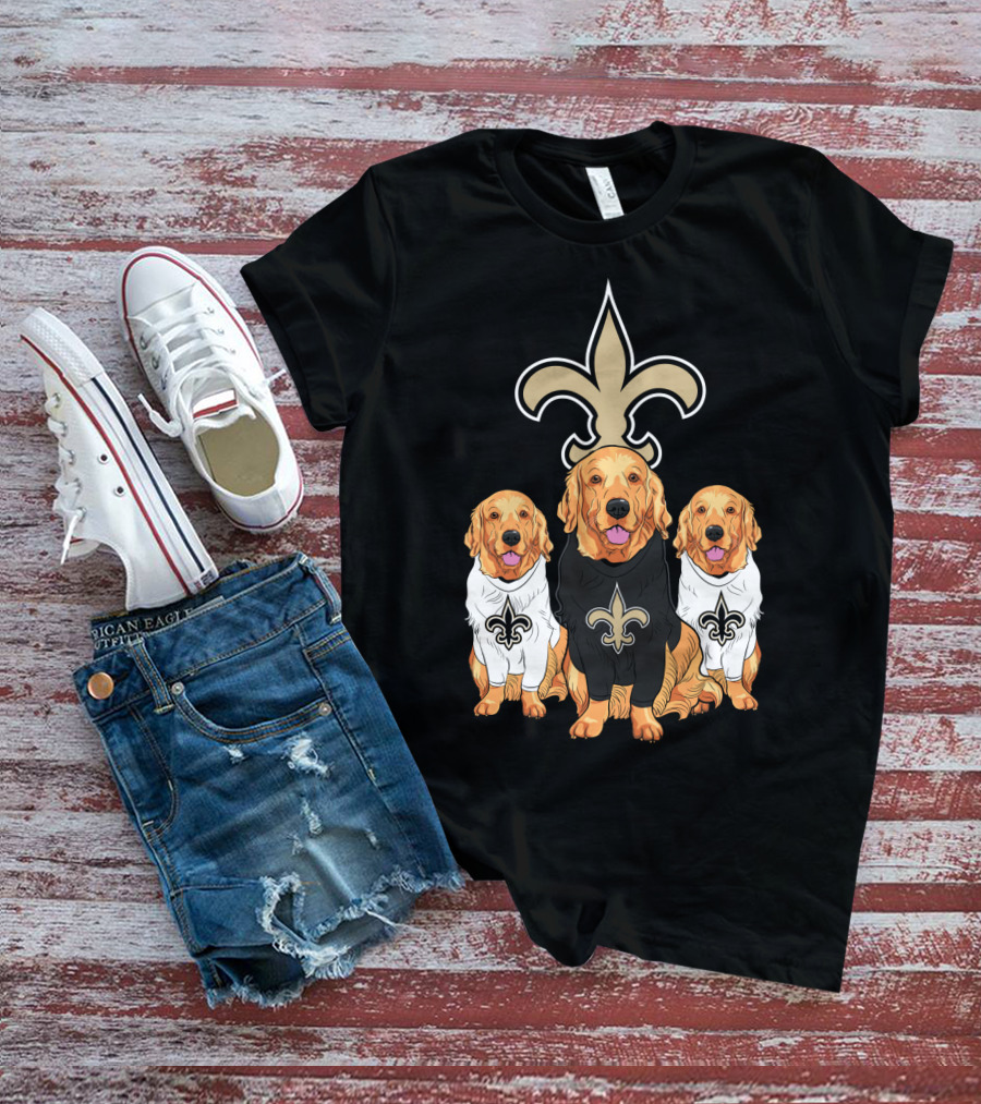 Golden Retrievers With New Orleans Saints Fleur-De-Lis Symbol T-Shirt