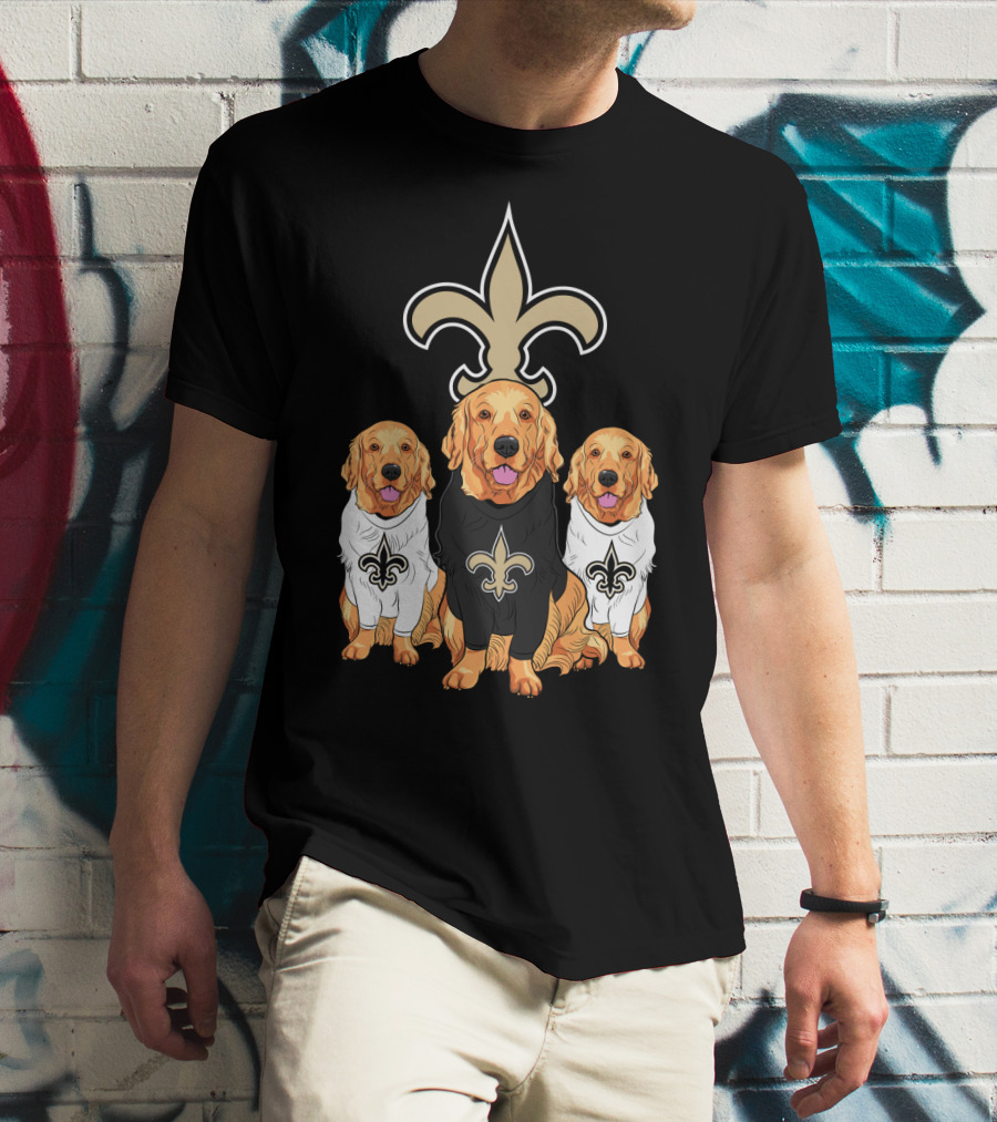 Golden Retrievers With New Orleans Saints Fleur-De-Lis Symbol T-Shirt