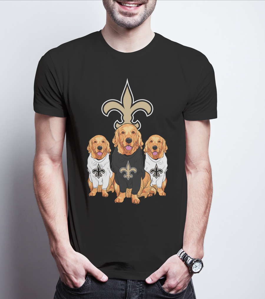 Golden Retrievers With New Orleans Saints Fleur-De-Lis Symbol T-Shirt
