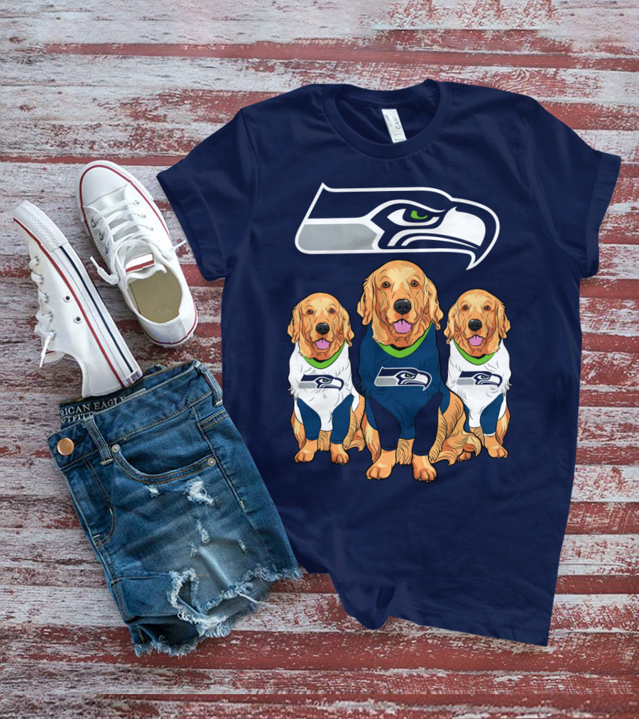 Seahawks Golden Retrievers Dogs In Team Jerseys T-Shirt