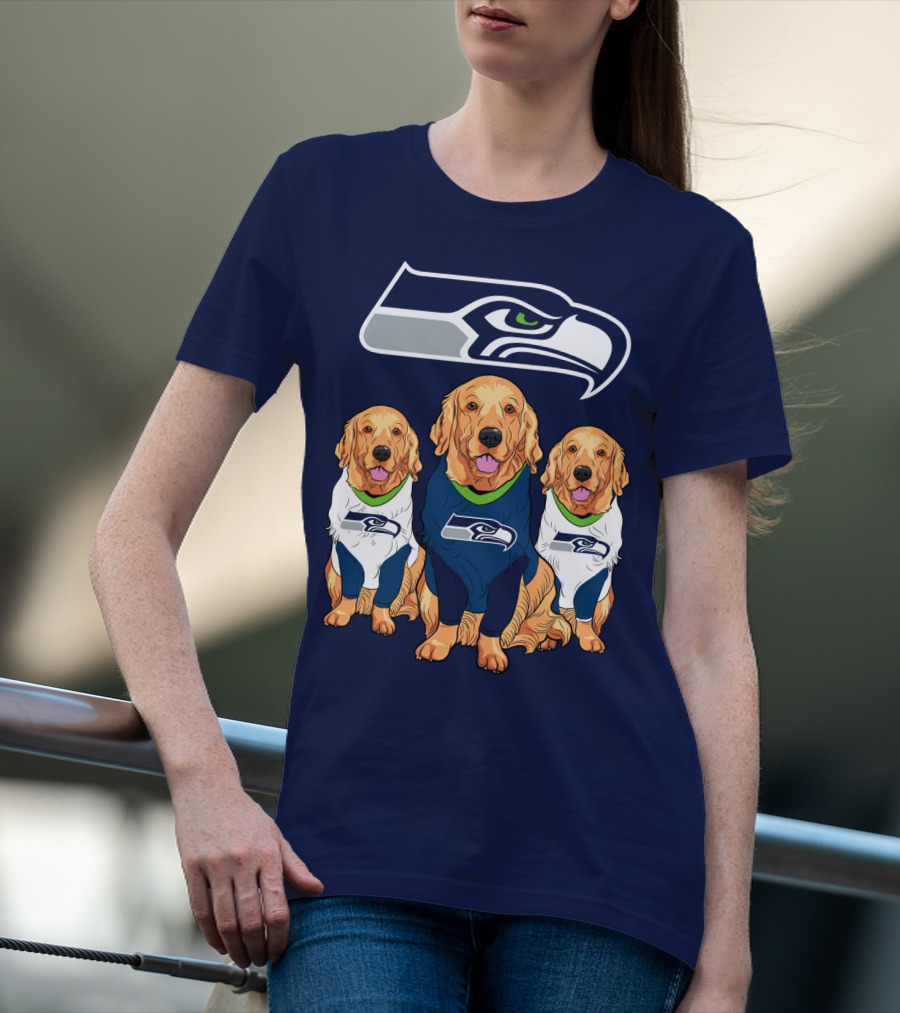 Seahawks Golden Retrievers Dogs In Team Jerseys T-Shirt