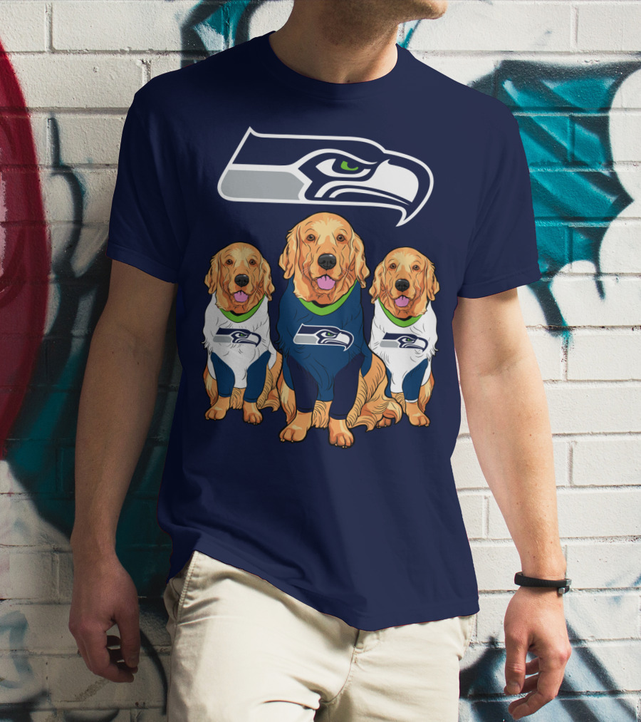 Seahawks Golden Retrievers Dogs In Team Jerseys T-Shirt