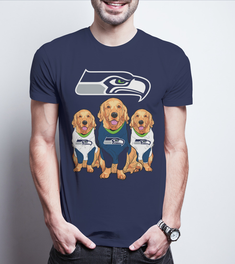 Seahawks Golden Retrievers Dogs In Team Jerseys T-Shirt
