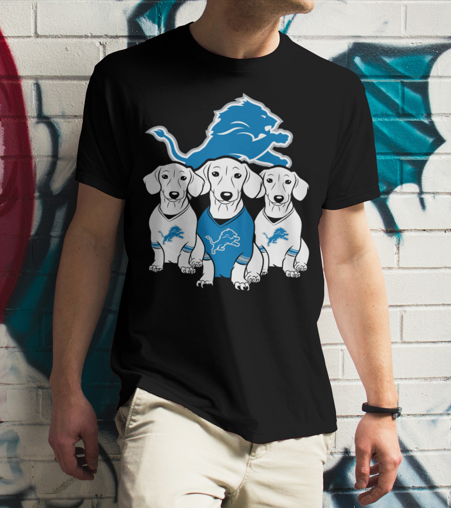 Detroit Lions Three Dachshund Dog T-Shirt