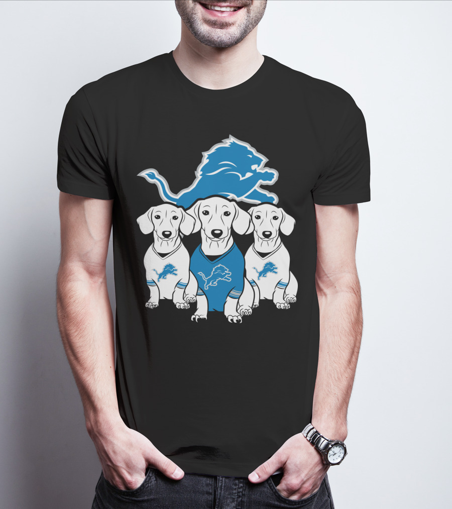 Detroit Lions Three Dachshund Dog T-Shirt