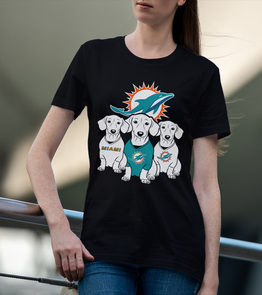 Miami Dolphins Dachshund Dogs T-Shirt