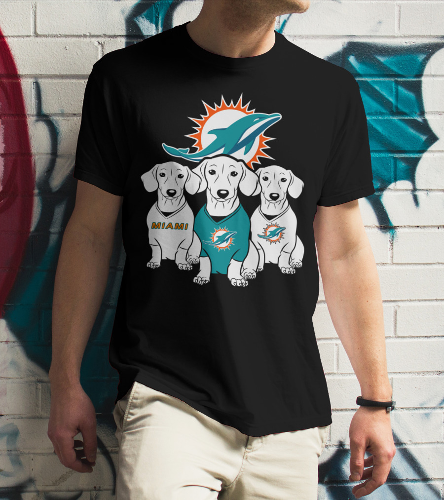 Miami Dolphins Dachshund Dogs T-Shirt