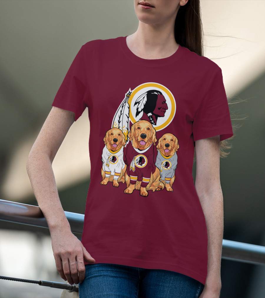 Three Golden Retrievers In Washington Football Team Jerseys T-Shirt