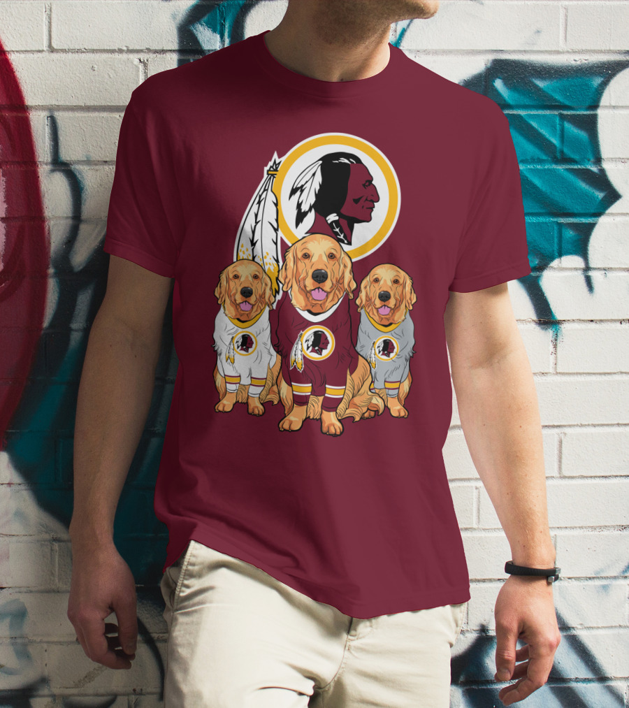 Three Golden Retrievers In Washington Football Team Jerseys T-Shirt