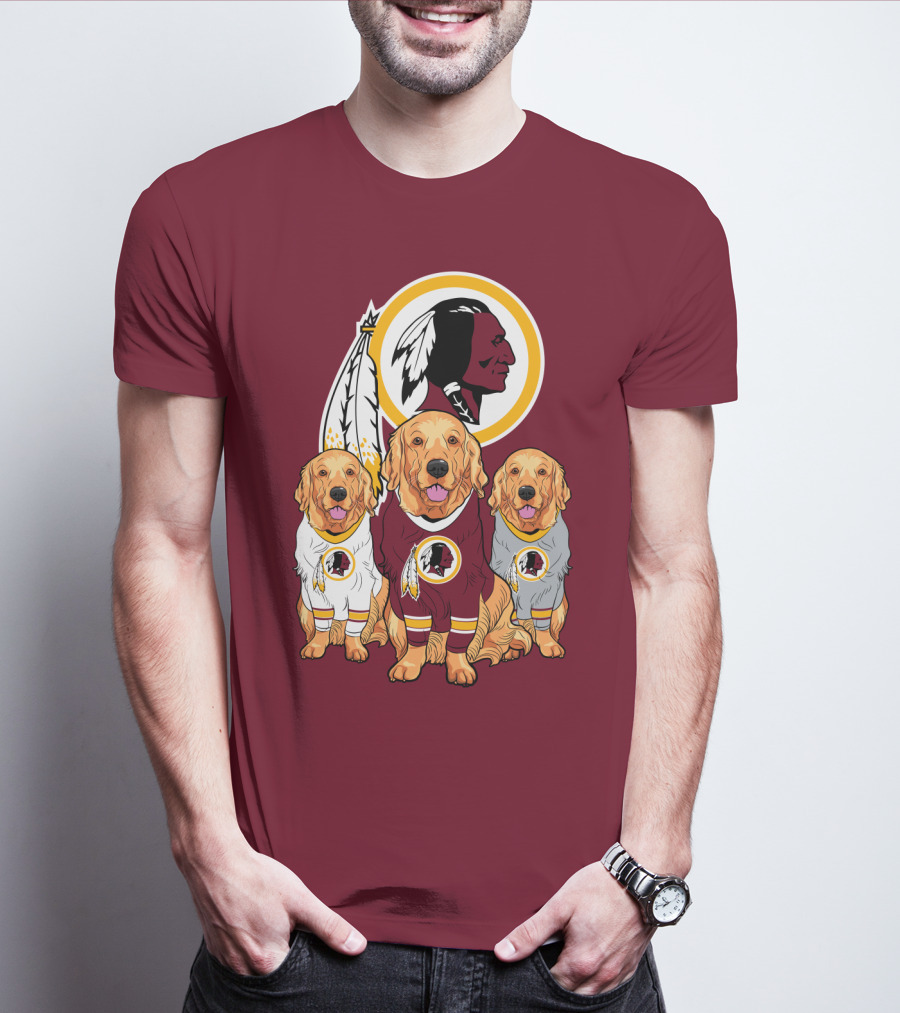 Three Golden Retrievers In Washington Football Team Jerseys T-Shirt