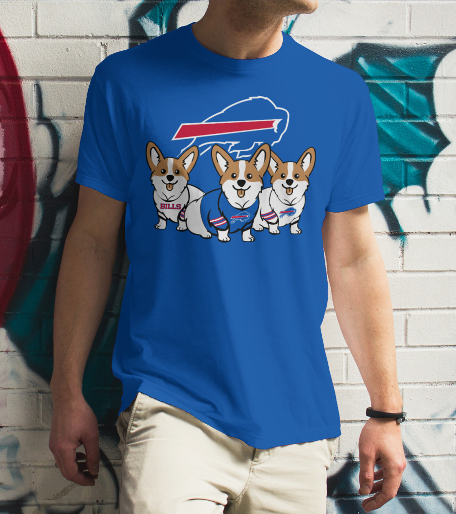 Buffalo Bills Corgi Trio Blue T-Shirt