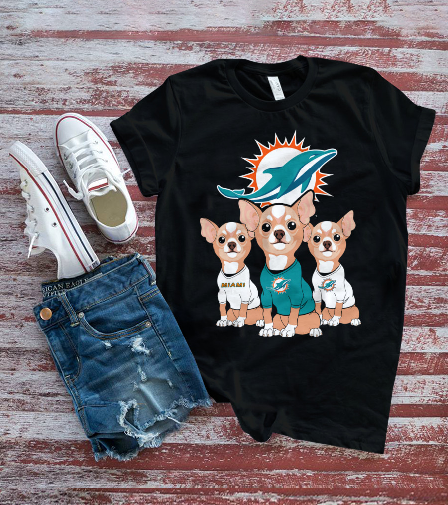 Miami Dolphins Chihuahua Trio T-Shirt