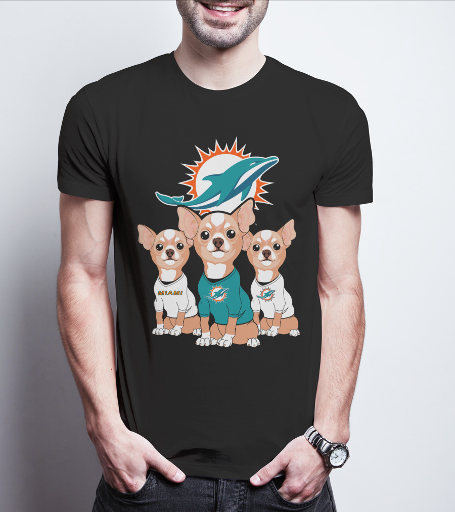 Miami Dolphins Chihuahua Trio T-Shirt