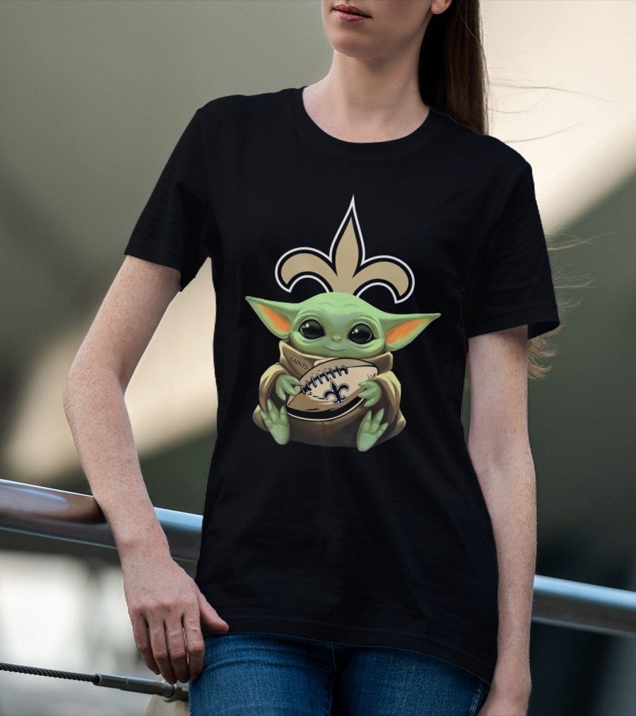 BabyYoda Holding Saints Football With Fleur-de-Lis T-Shirt