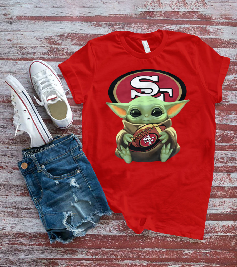 Baby Yoda Football 49ers Star Wars Crossover Fan T-Shirt