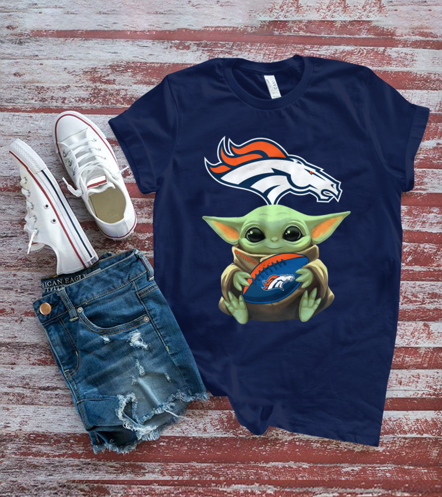 Baby Yoda Holding Broncos Football Denver Broncos T-Shirt