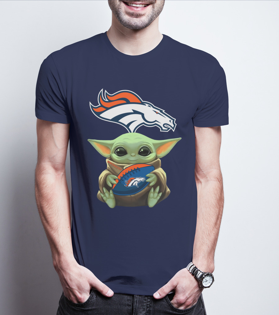 Baby Yoda Holding Broncos Football Denver Broncos T-Shirt