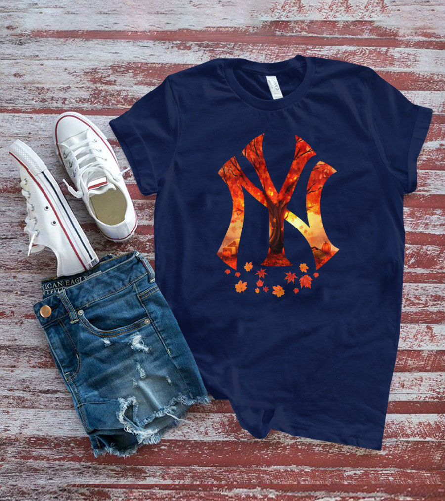 New York Yankees Autumn Fall Leaves Tree Pumpkin T-Shirt