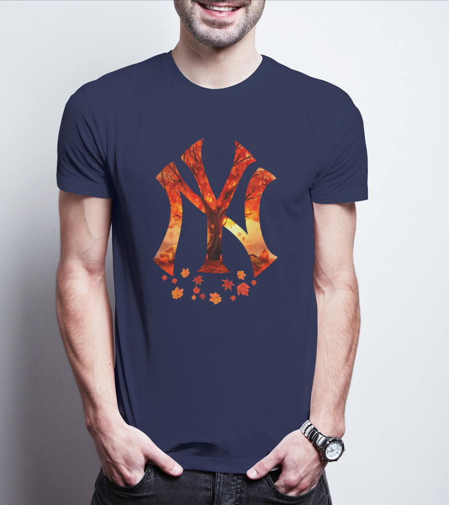 New York Yankees Autumn Fall Leaves Tree Pumpkin T-Shirt