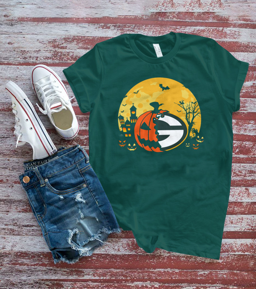 Halloween Green Bay Packers Pumpkin Moon Night Scene T-Shirt