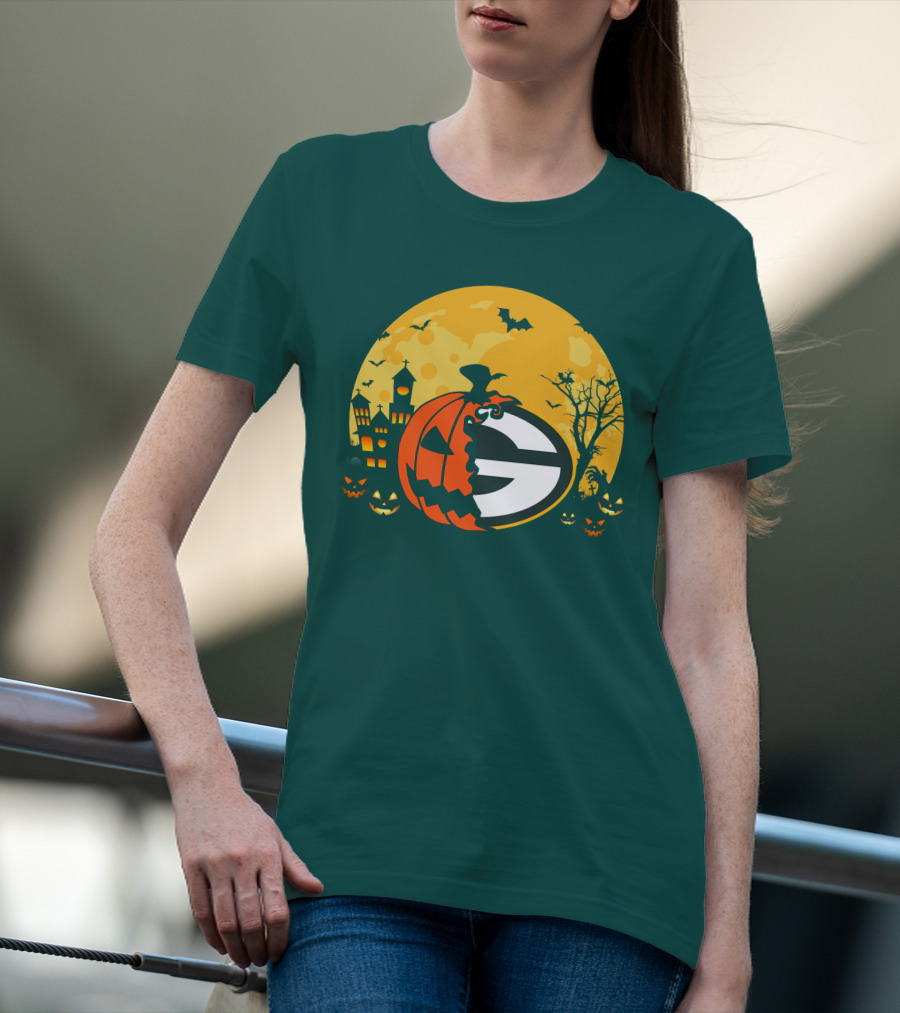 Halloween Green Bay Packers Pumpkin Moon Night Scene T-Shirt