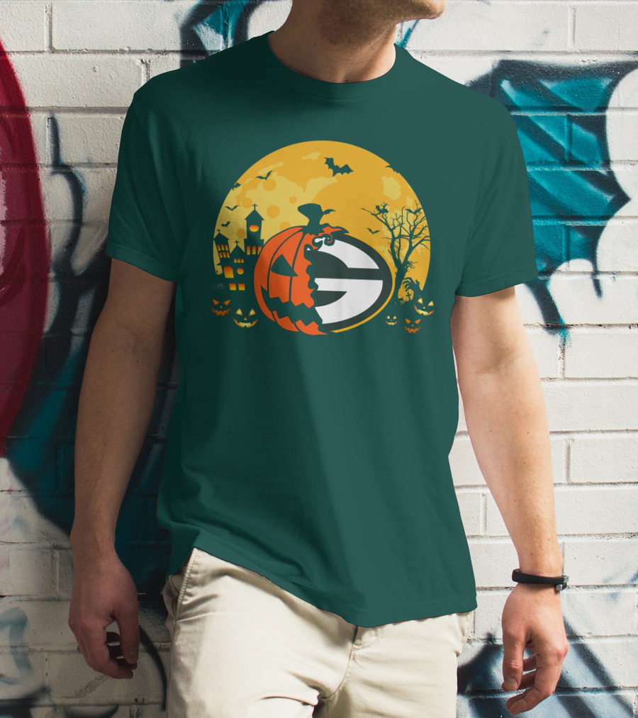 Halloween Green Bay Packers Pumpkin Moon Night Scene T-Shirt