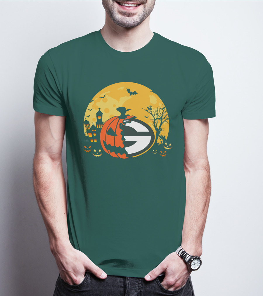 Halloween Green Bay Packers Pumpkin Moon Night Scene T-Shirt