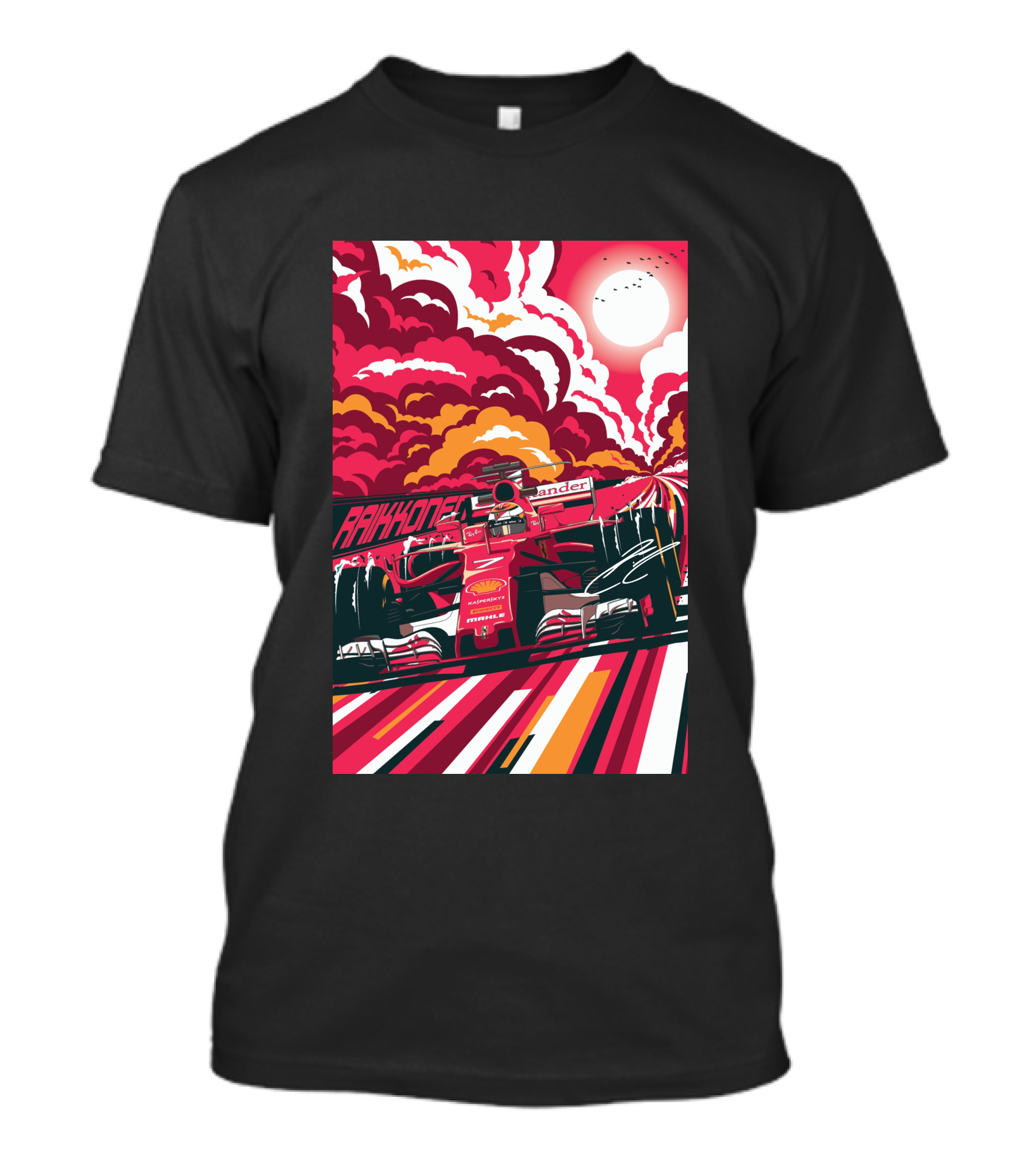 Raikkonen Formula 1 Racing Ferrari F1 Car Sunset Scene T-Shirt