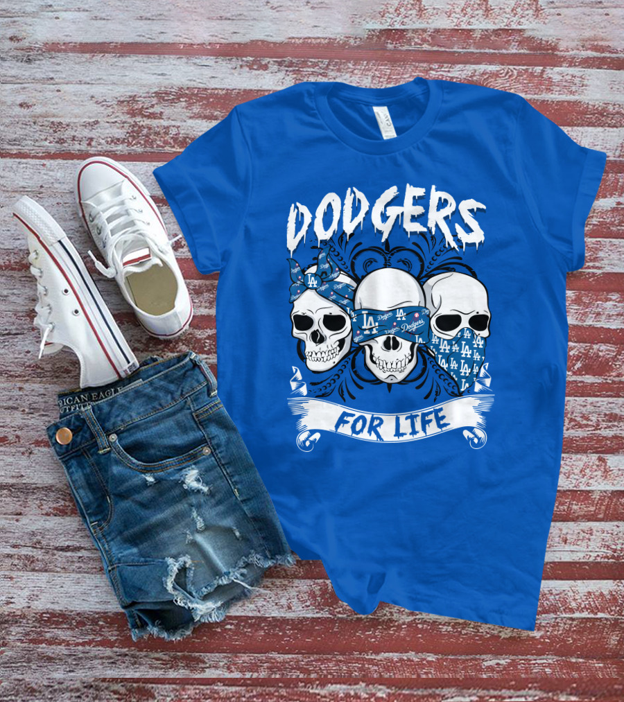 Dodgers For Life La Skulls Bandana T-Shirt
