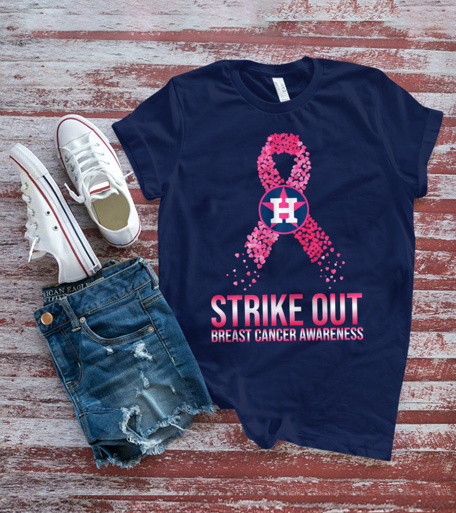Strike Out Breast Cancer Awareness H Logo Pink Ribbon T-Shirt