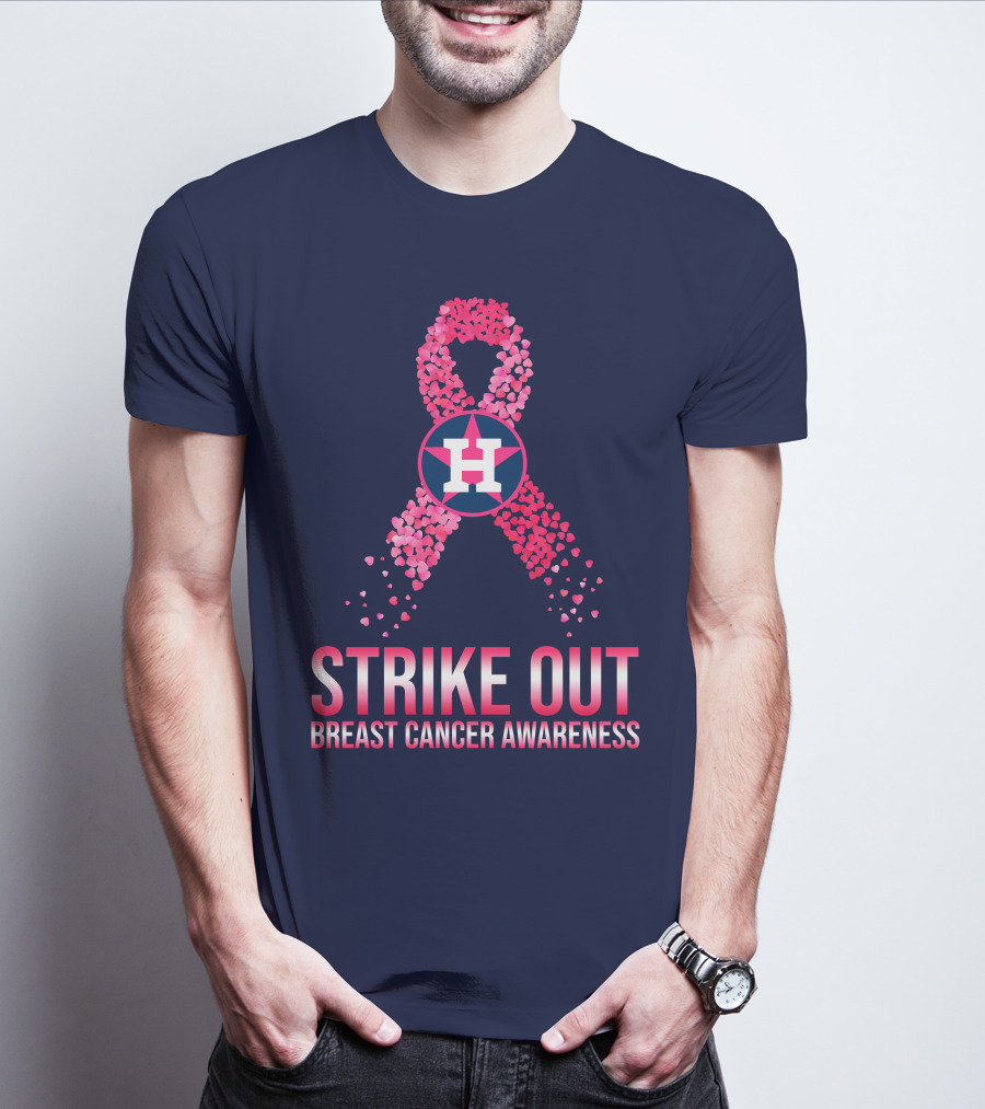 Strike Out Breast Cancer Awareness H Logo Pink Ribbon T-Shirt