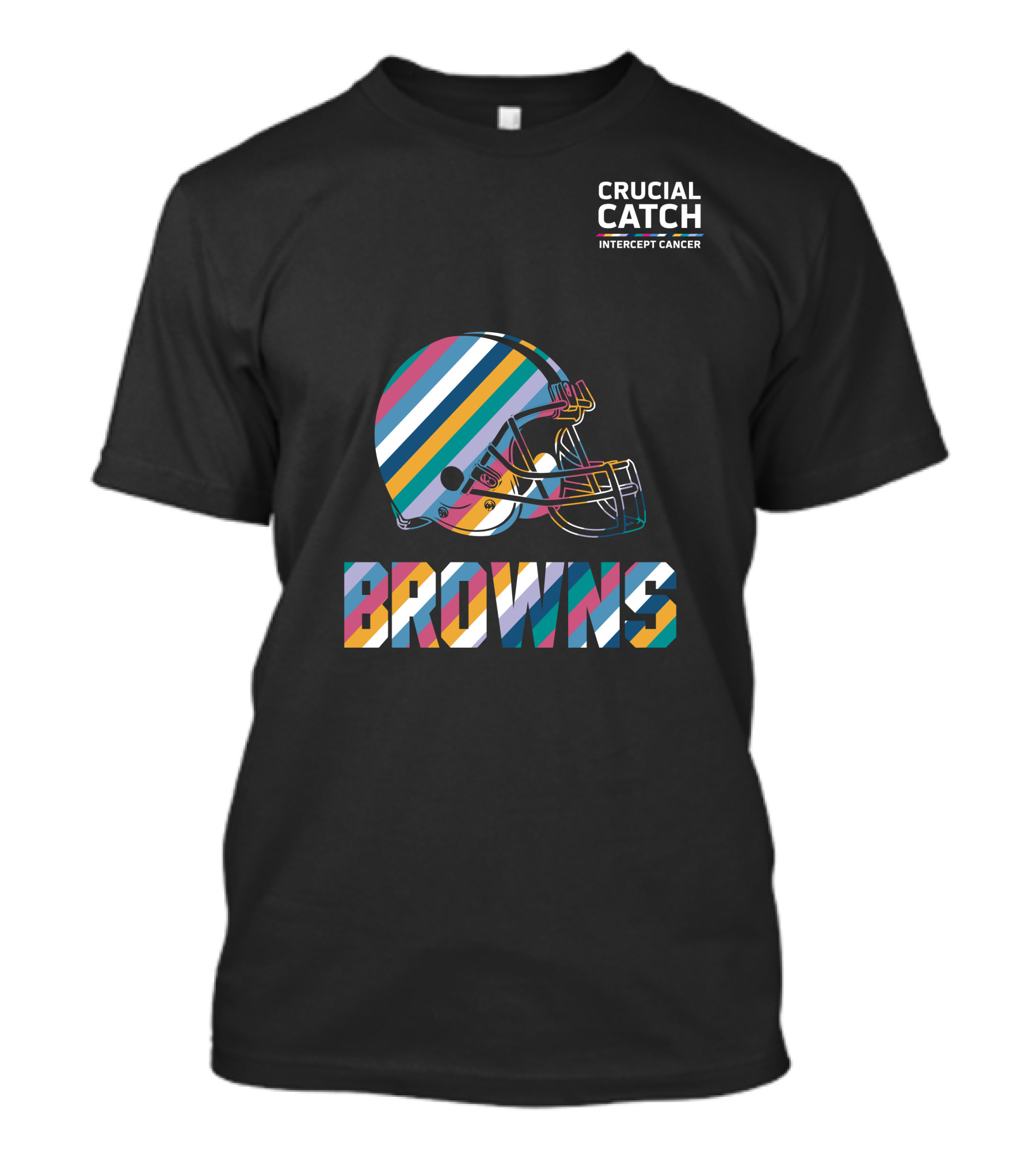 Browns Crucial Catch Intercept Cancer Helmet Stripes T-Shirt