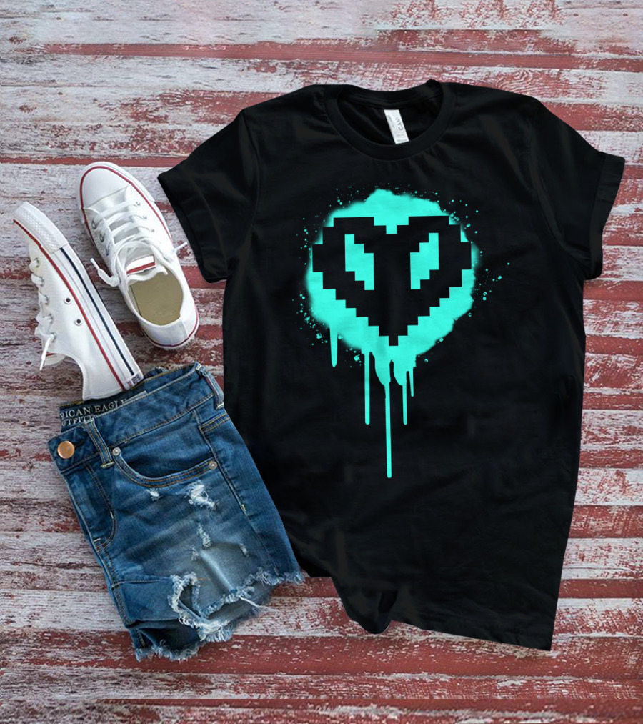 Dream SMP Members Neon Pixel Heart Drip T-Shirt