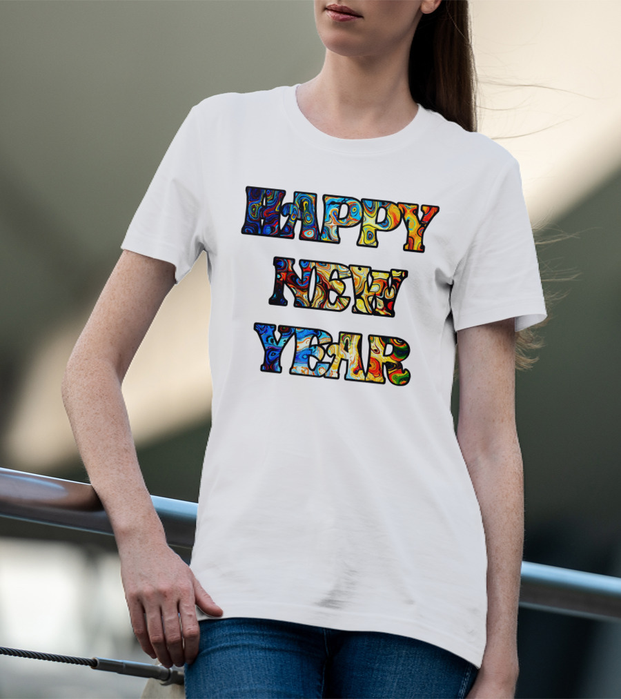 HAPPY NEW YEAR Colorful Abstract Marble T-Shirt