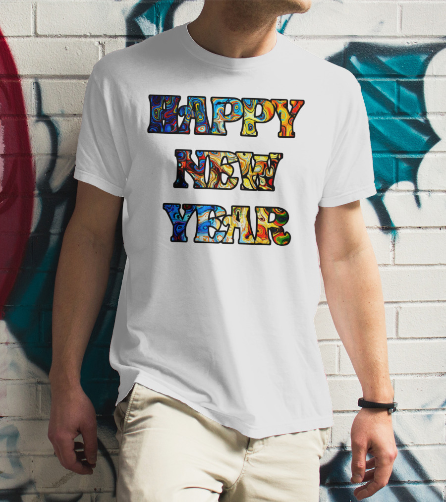 HAPPY NEW YEAR Colorful Abstract Marble T-Shirt