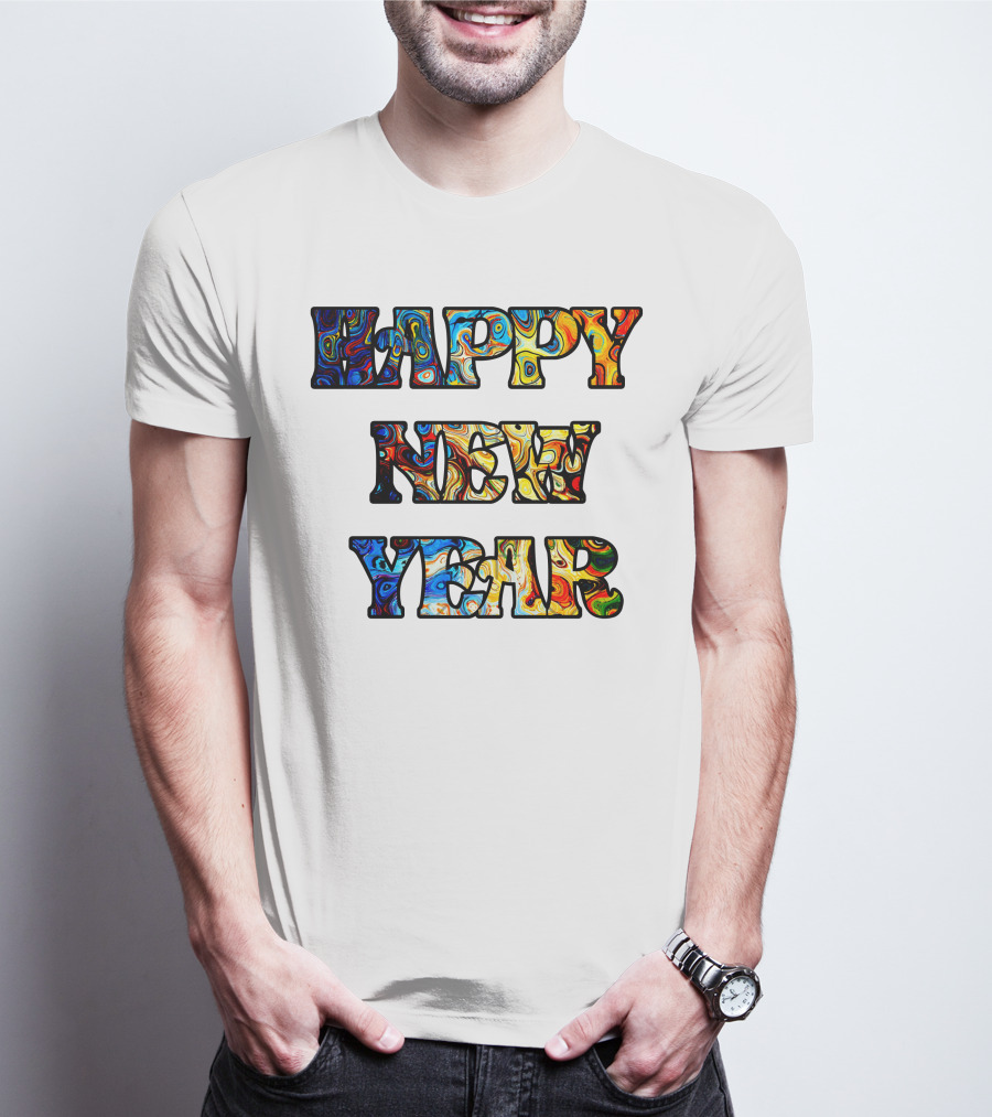 HAPPY NEW YEAR Colorful Abstract Marble T-Shirt