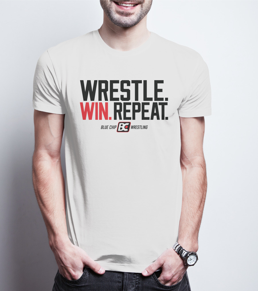 Wrestle Win Repeat Blue Chip BC Wrestling T-Shirt