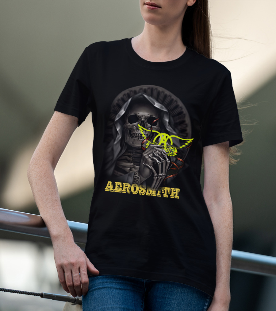 Aerosmith Grim Reaper Skull Holding T-Shirt