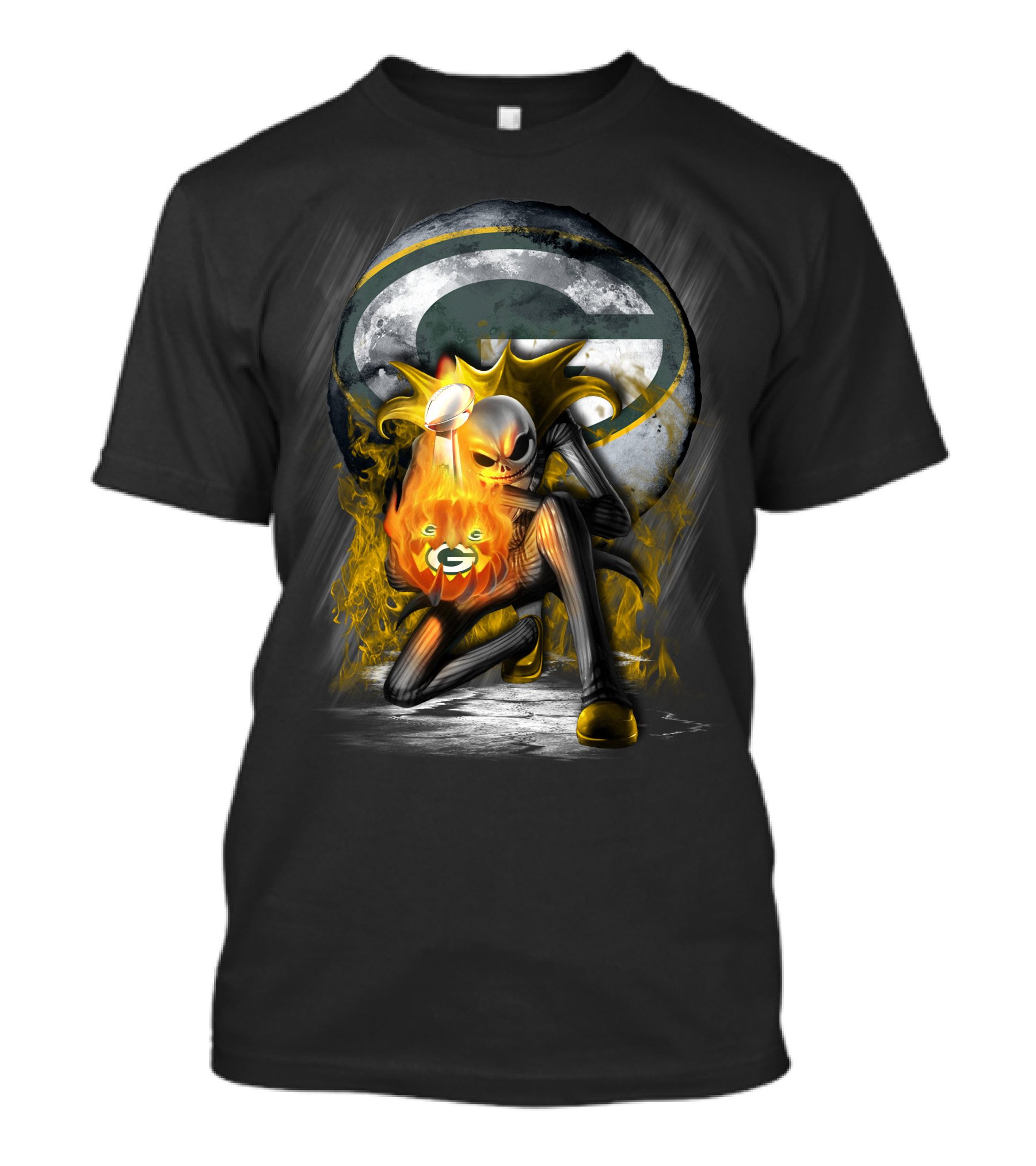Green Bay Packers Skull Trophy Fire Moon T-Shirt