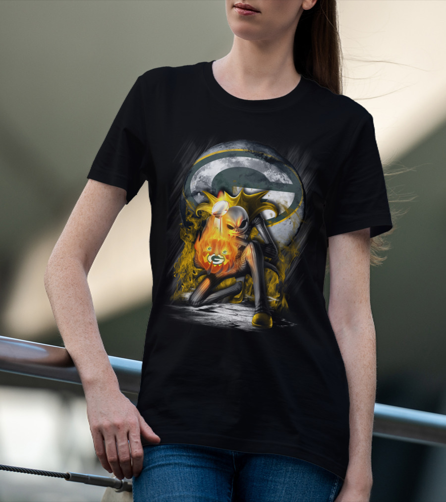 Green Bay Packers Skull Trophy Fire Moon T-Shirt