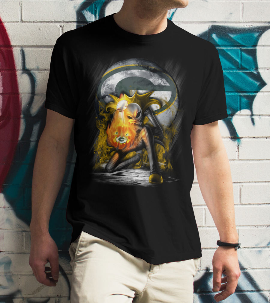 Green Bay Packers Skull Trophy Fire Moon T-Shirt